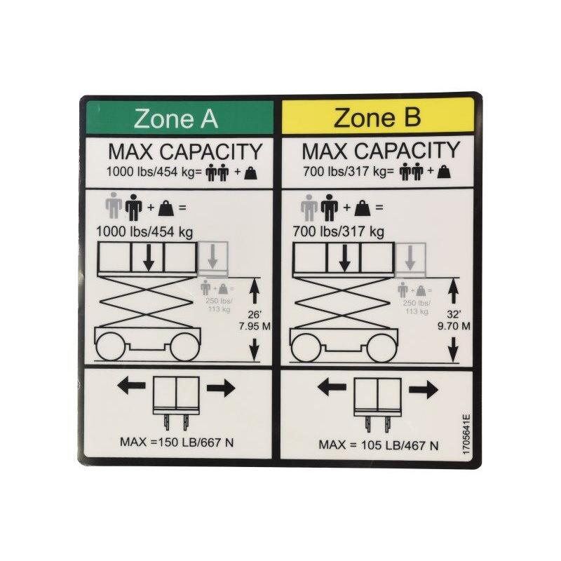 JLG Part # 1705641 - DECAL. CAPACITY 1000LB - 454K