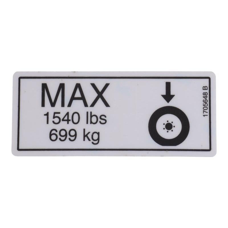 JLG Part # 1705648 - DECAL. TIRE LOAD (1540LB/699KG)