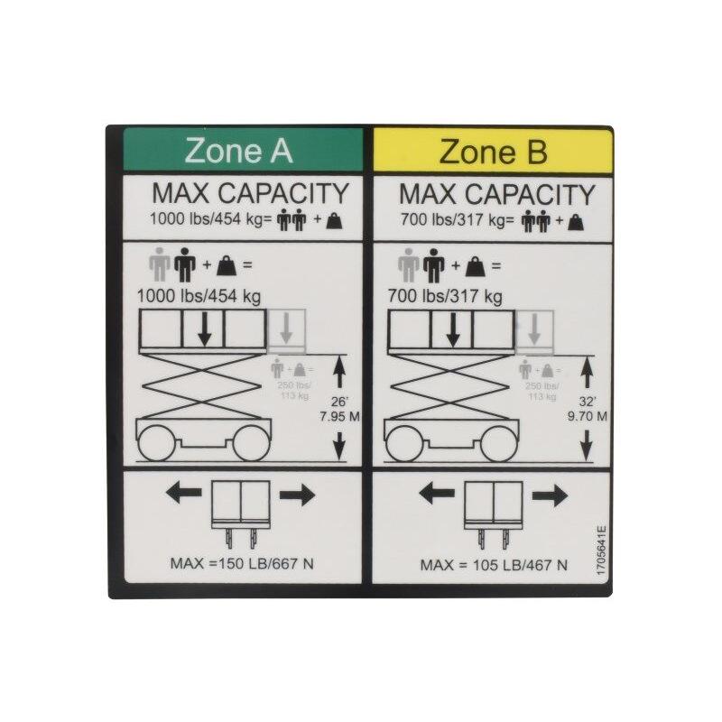 JLG Part # 1705941 - DECAL. CAP (500/227. 800/360)