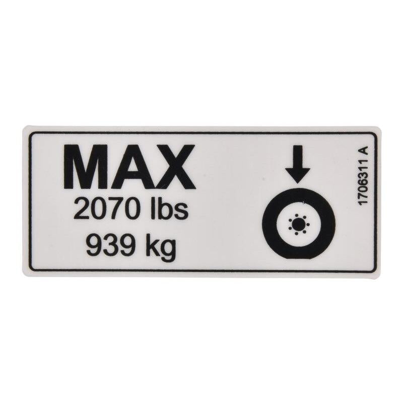 JLG Part # 1706311 - DECAL. TIRE LOAD (2070LB/939KG)
