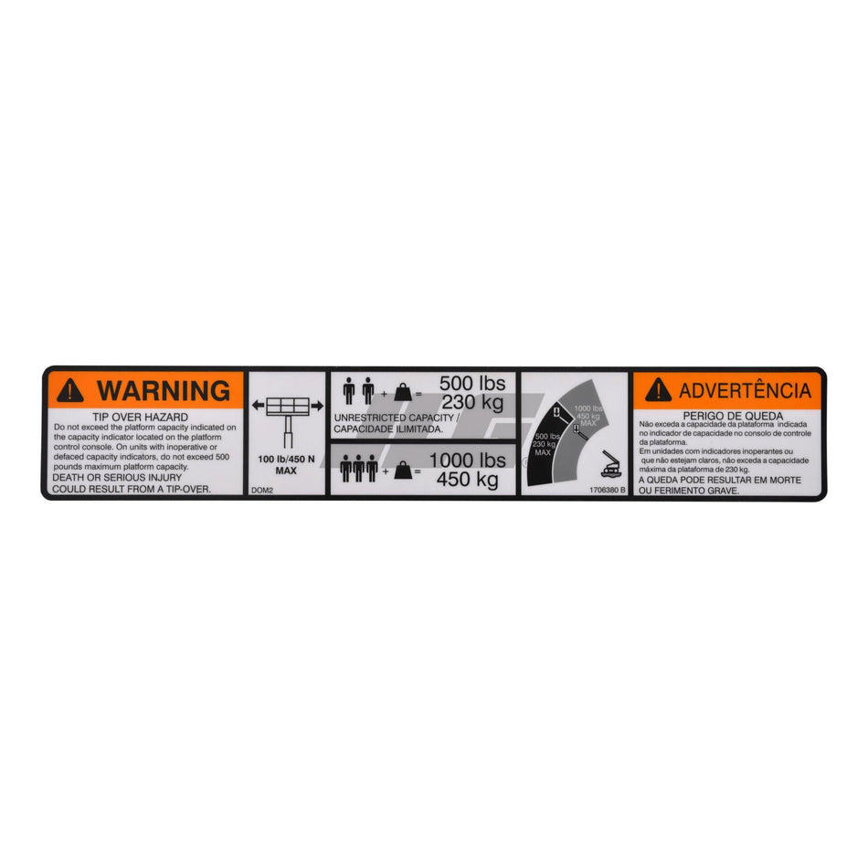 JLG Part # 1706380 - DECAL. 230KG/500LB DUAL CAP. ()