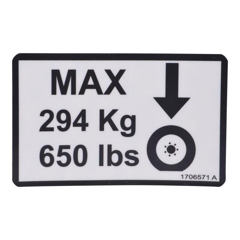 JLG Part # 1706571 - DECAL. MAX TIRE LOAD (12SP)