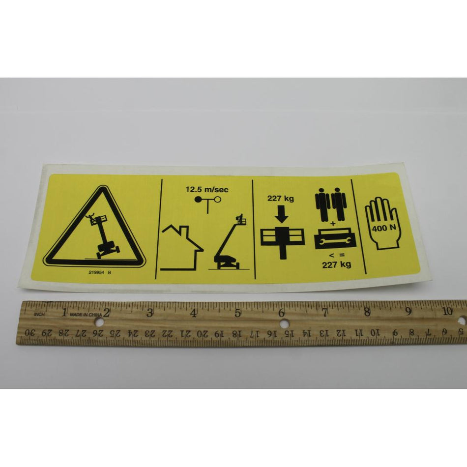 Genie Part # 219954. 219954GT - DECAL. TIP-OVER HAZARD. CE