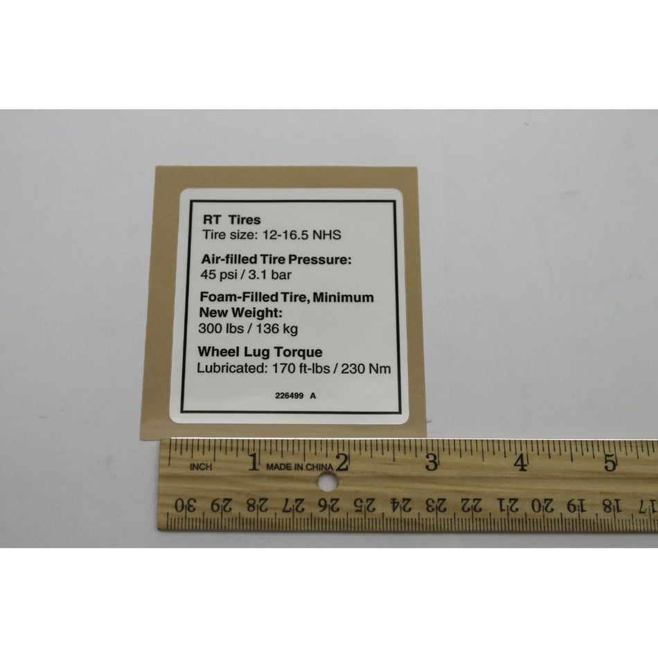 Genie Part # 226499. 226499GT - DECAL. NOTICE. TIRE PRESSURE