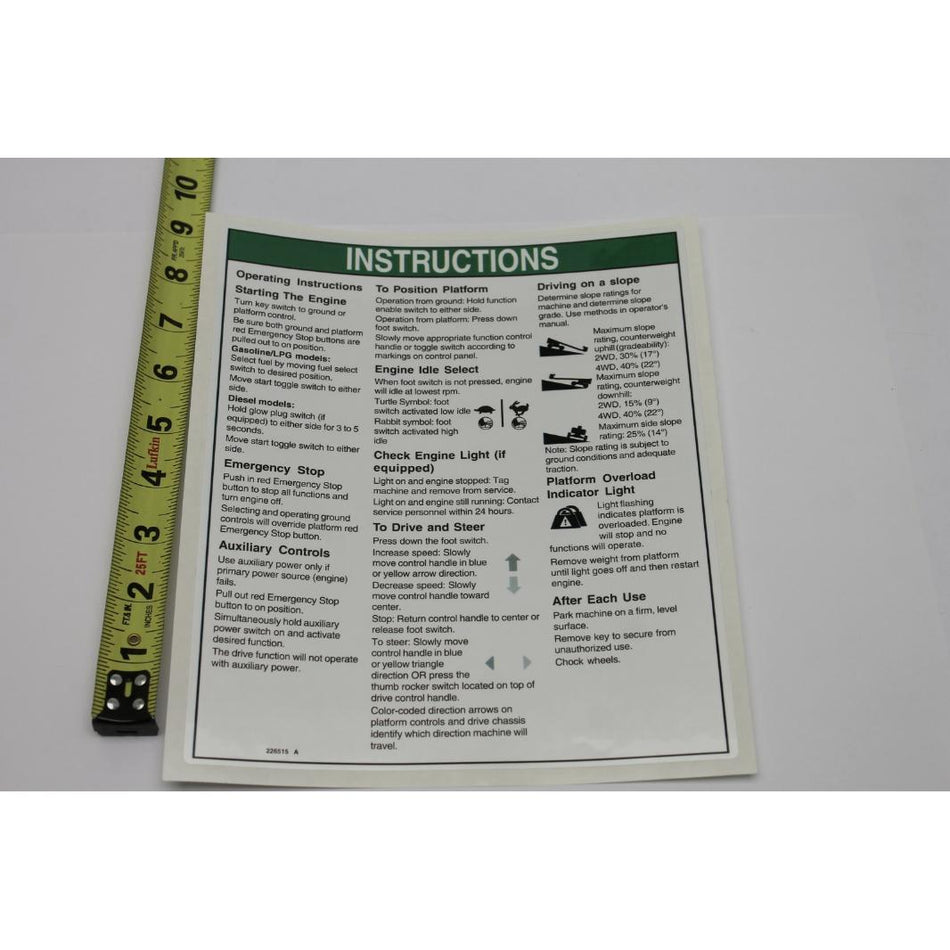 Genie Part # 226515. 226515GT - DECAL. INSTRUCTIONS S40/45 AUS