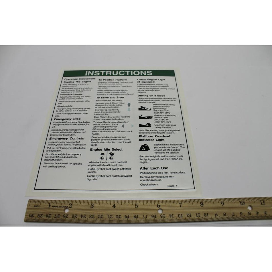 Genie Part # 226517. 226517GT - DECAL. INST. OPER INST. S80. AUS