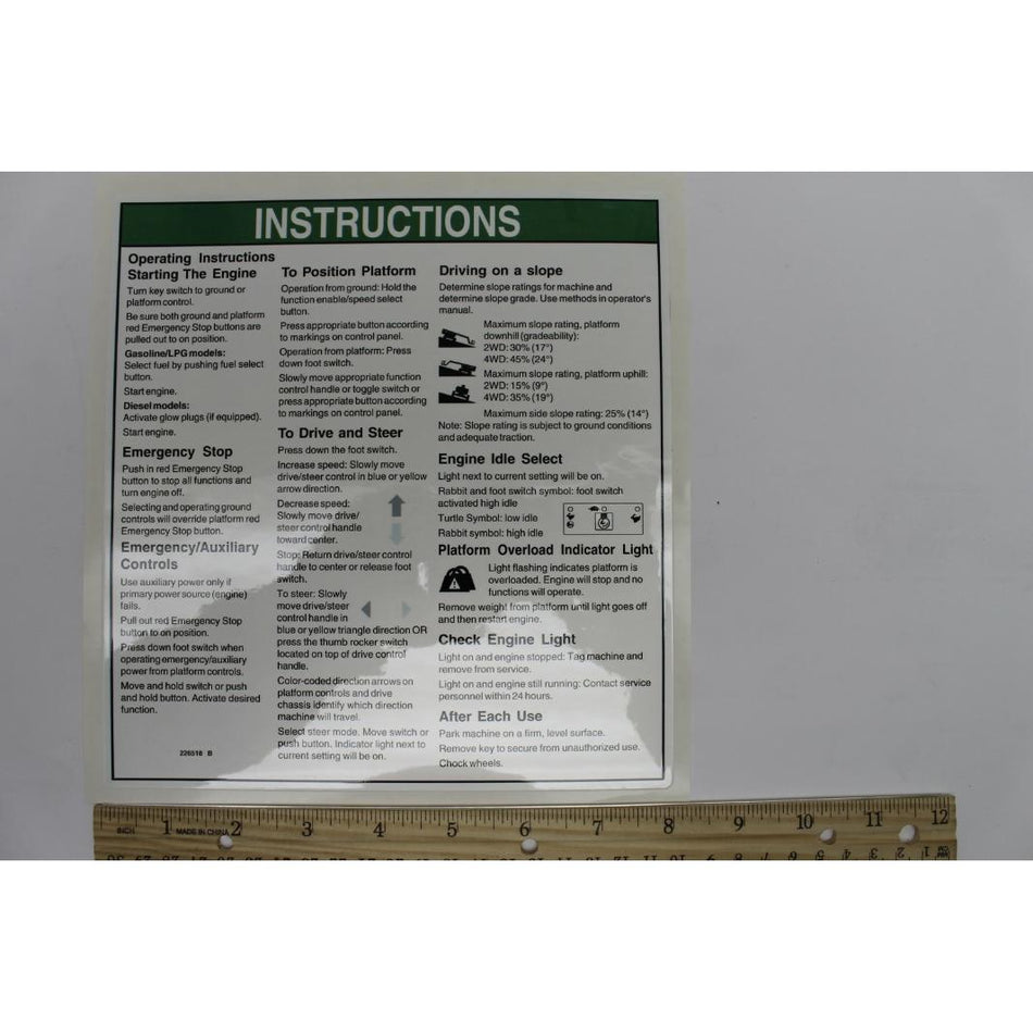 Genie Part # 226518. 226518GT - DECAL. INST. OPER INST. Z80. AUS