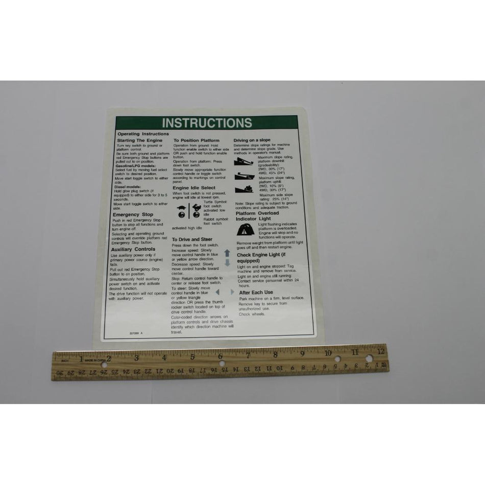 Genie Part # 227288. 227288GT - DECAL. OPERATING INSTRUCTIONS