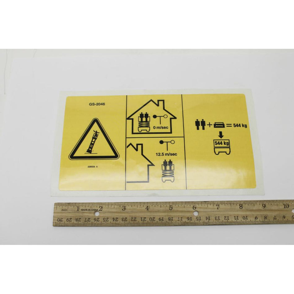 Genie Part # 228938. 228938GT - DECAL. SYM MAX CAP 544 KG. CE
