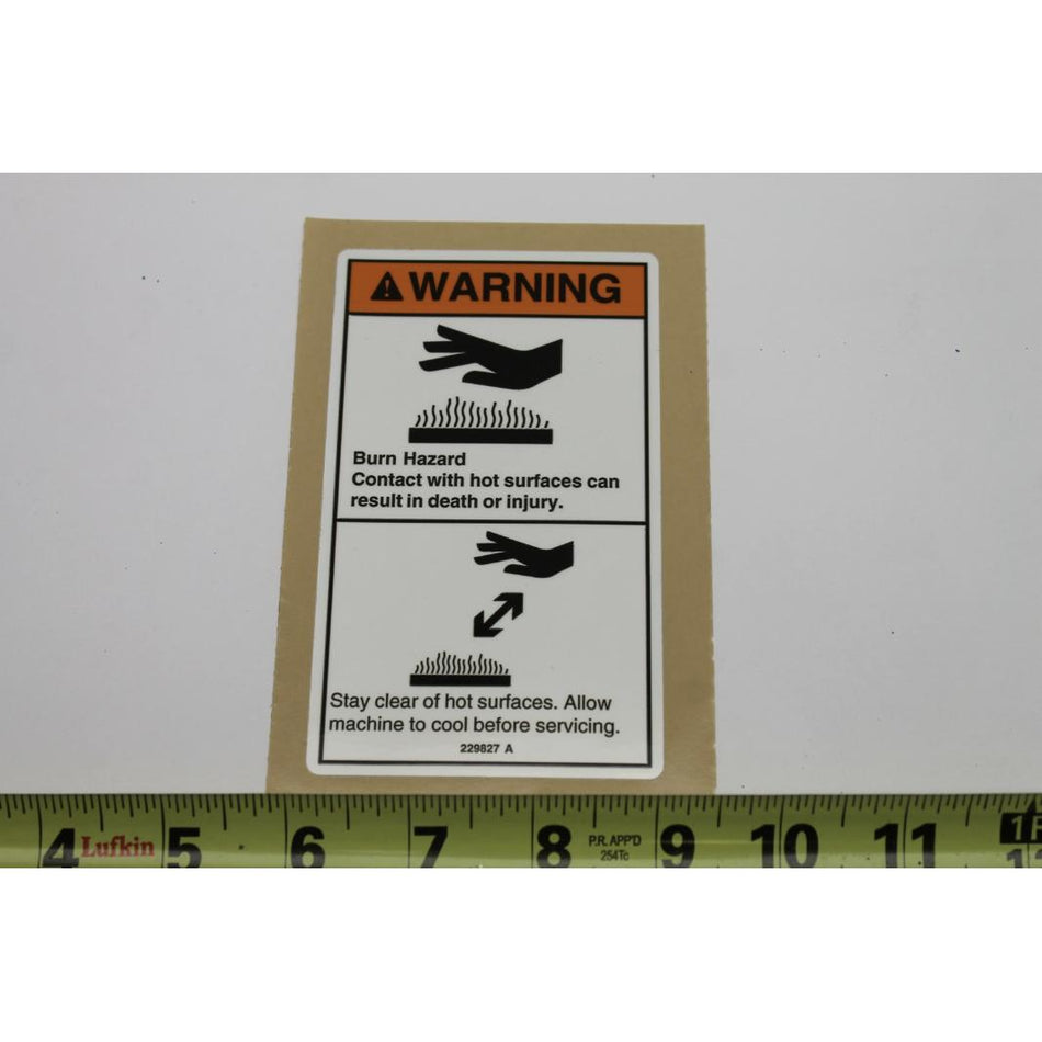 Genie Part # 229827. 229827GT - DECAL.WARNING.HOT SURFACE