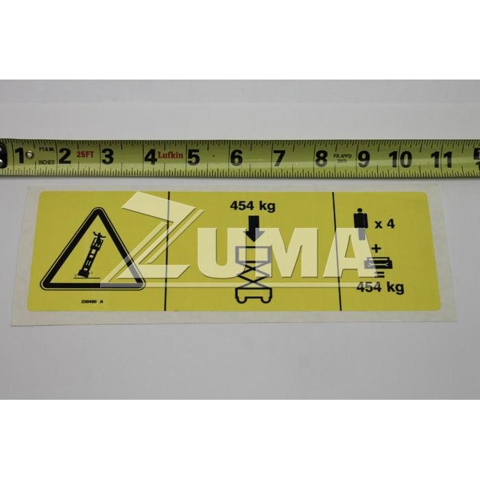 Genie Part # 230490. 230490GT - DECAL. NOTICE. MAX CAP. GS3369