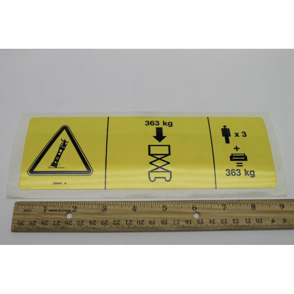 Genie Part # 230491. 230491GT - DECAL. NOTICE. MAX CAP. GS4069