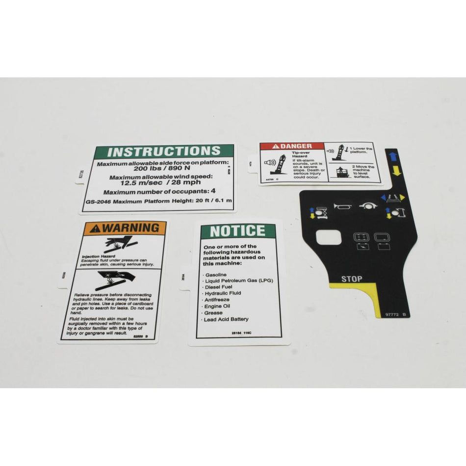 Genie Part # 233935. 233935GT - DECAL KIT. 2046 COMP.. WRD. ANSI