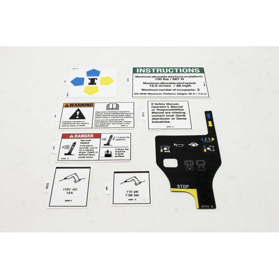 Genie Part # 233938. 233938GT - DECAL KIT. 3246 PLAT.. WRD. ANSI
