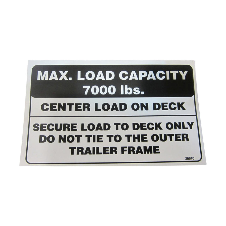 JLG Part # 28610 - DECAL-MAX LOAD 7000 LBS (BLK/W)