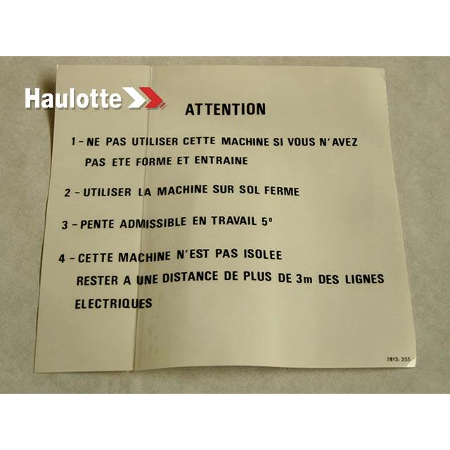 Haulotte Part # 3078133550 - LABEL