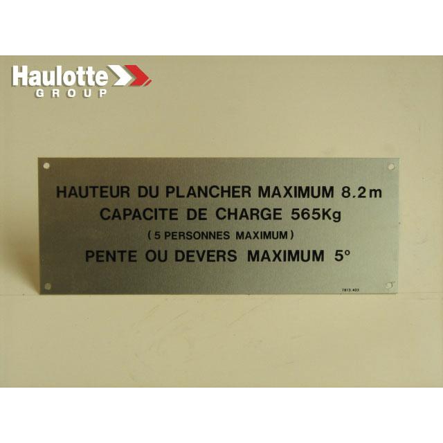 Haulotte Part # 3078134030 - FLOOR PLATE. LOAD