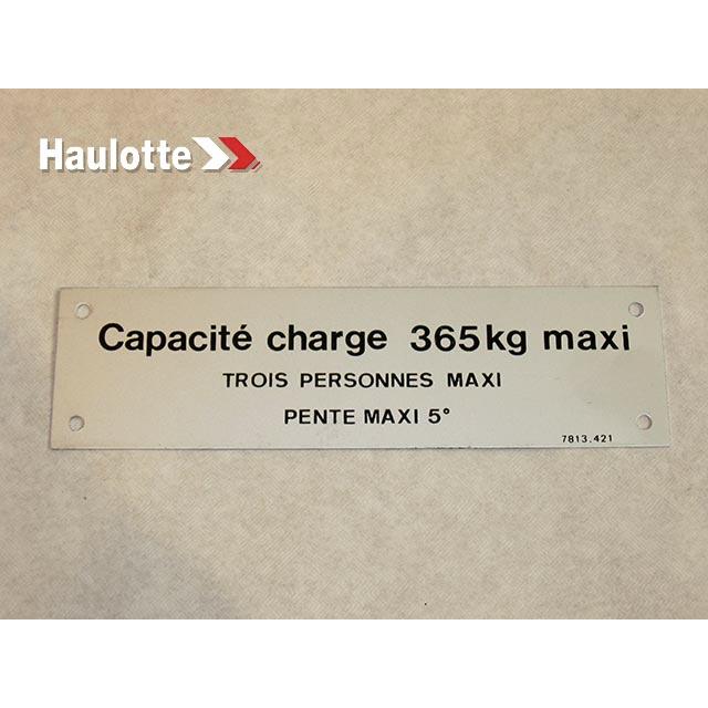 Haulotte Part # 3078134211 - LOAD CAPACITY LABEL