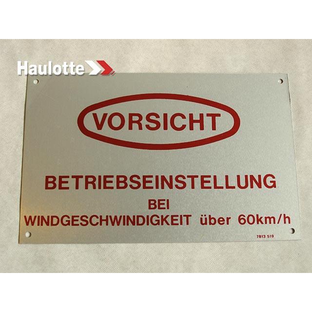Haulotte Part # 3078135190 - DANGER PLATE (WIND)