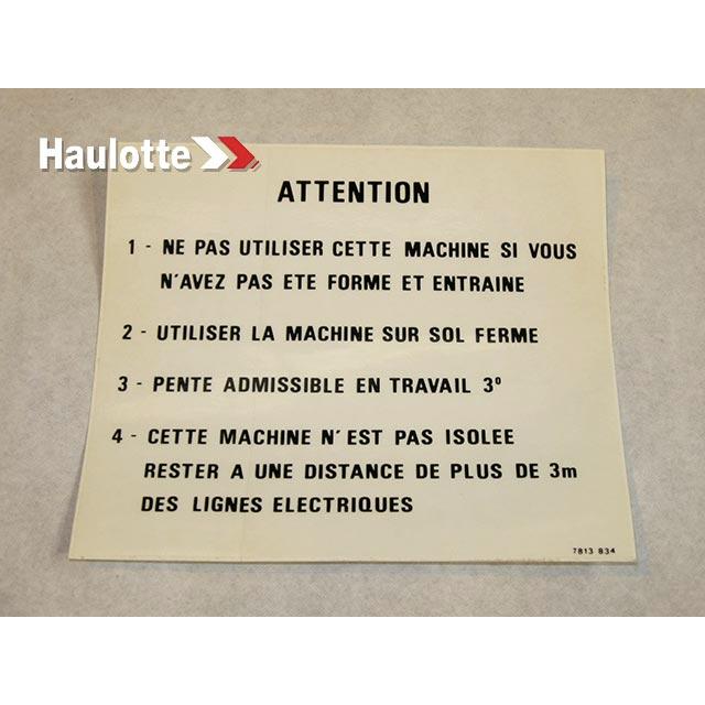Haulotte Part # 3078138340 - ATTENTION (MISE LABEL)