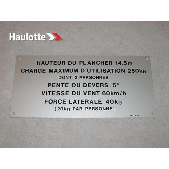 Haulotte Part # 3078138460 - LOAD CAPACITY ALUMINIUM PLATE