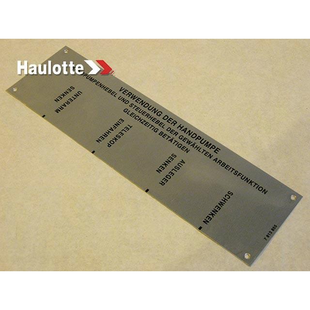 Haulotte Part # 3078138550 - PUMP USAGE PLATE
