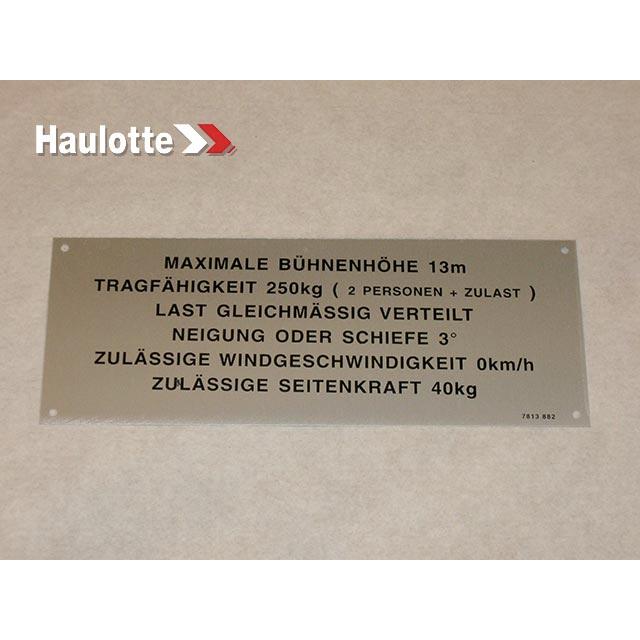 Haulotte Part # 3078138820 - LABEL