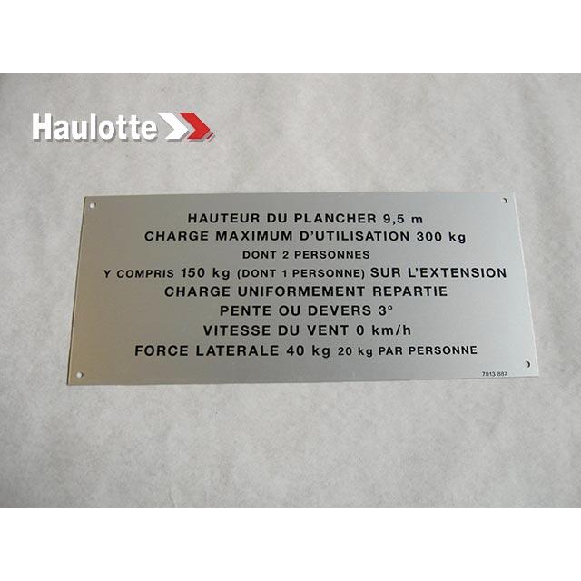 Haulotte Part # 3078138870 - FLOOR HEIGHT + LOAD LABEL
