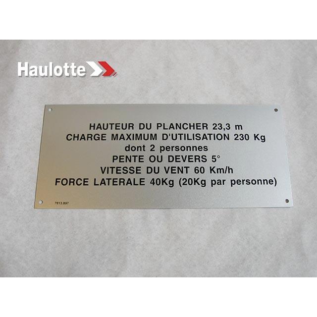 Haulotte Part # 3078138970 - FLOOR HEIGHT + LOAD LABEL