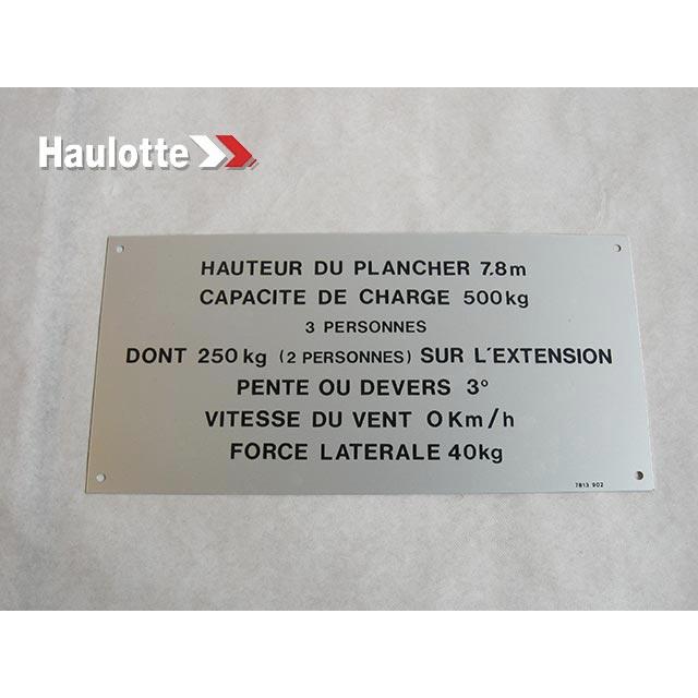 Haulotte Part # 3078139020 - FLOOR HEIGHT + LOAD LABEL