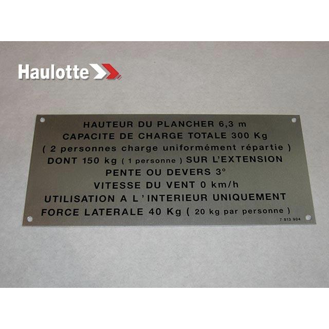 Haulotte Part # 3078139040 - FLOOR HEIGHT + LOAD LABEL