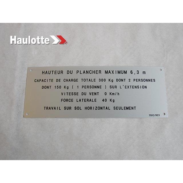 Haulotte Part # 3078139230 - FLOOR HEIGHT + LOAD LABEL