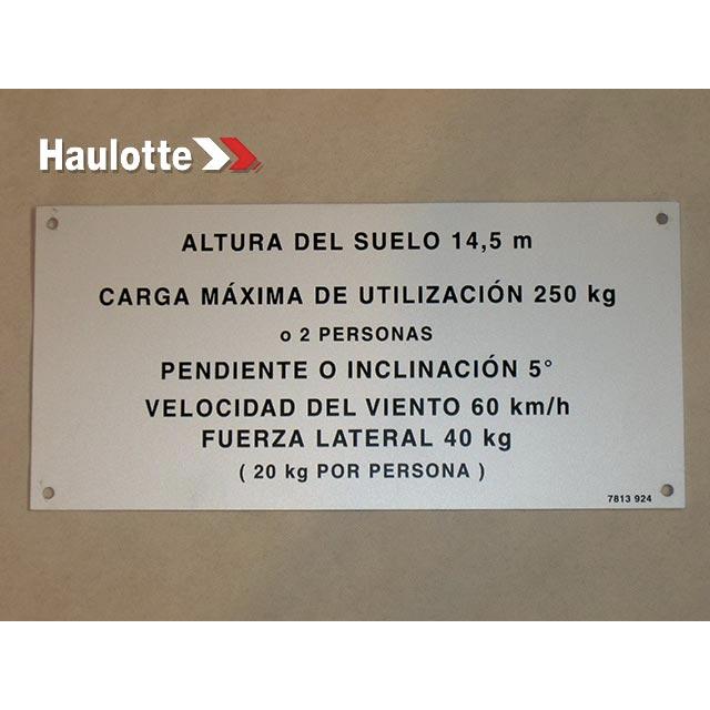 Haulotte Part # 3078139240 - FLOOR HEIGHT + LOAD LABEL
