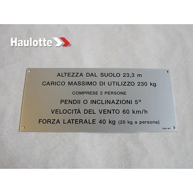 Haulotte Part # 3078141670 - FLOOR HEIGHT + LOAD LABEL