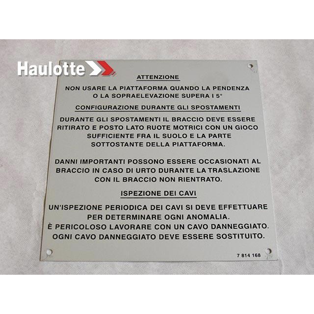 Haulotte Part # 3078141680 - MOVEMENT AND INSPECTION PLATE