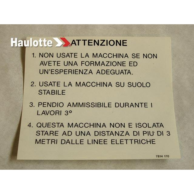 Haulotte Part # 3078141700 - LABEL