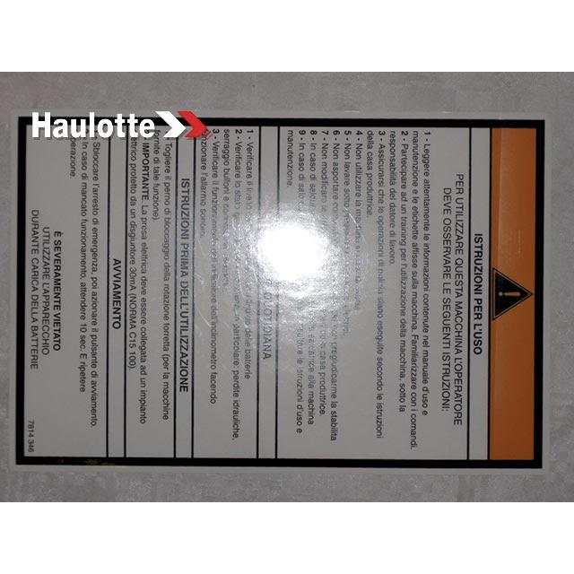 Haulotte Part # 3078143460 - OPERATING INSTRUCTIONS  LABEL