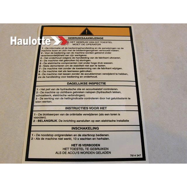 Haulotte Part # 3078143470 - OPERATING INSTRUCTIONS LABEL