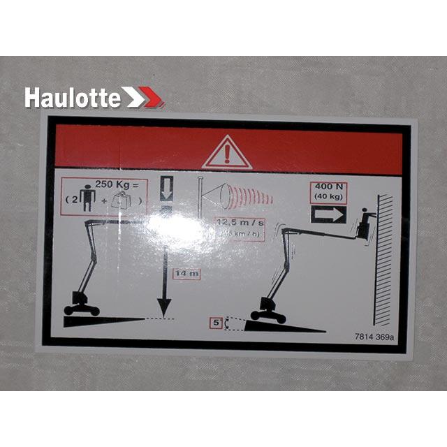 Haulotte Part # 3078143690 - FLOOR HEIGHT + LOAD LABEL