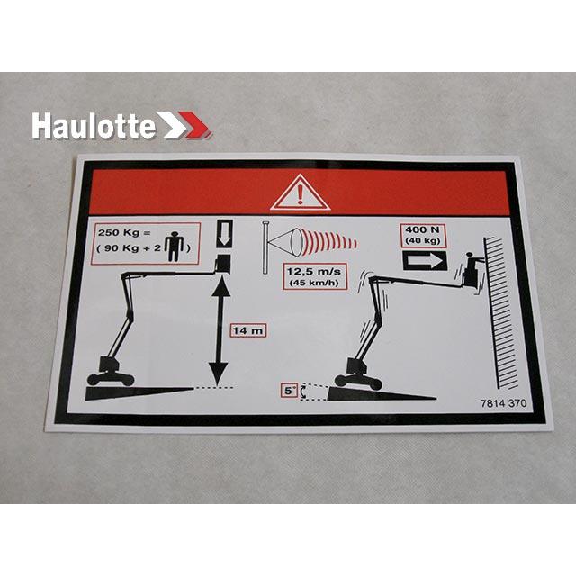 Haulotte Part # 3078143700 - FLOOR HEIGHT + LOAD LABEL