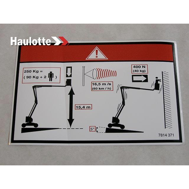 Haulotte Part # 3078143710 - CHARGE HA18PX LABEL