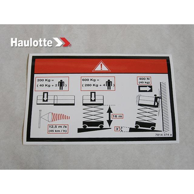Haulotte Part # 3078143740 - FLOOR HEIGHT + LOAD LABEL