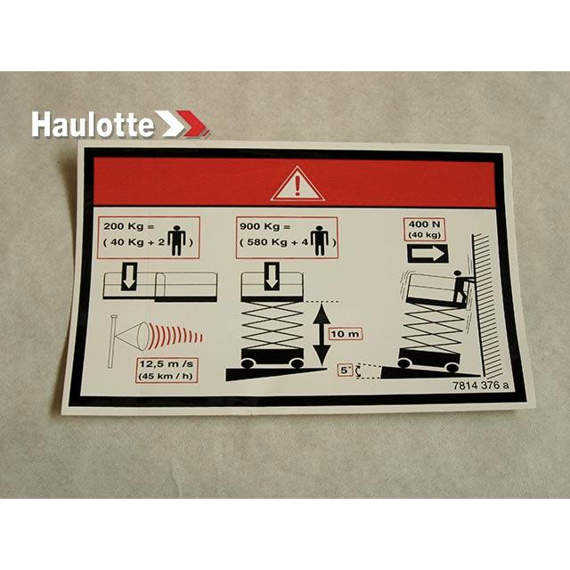 Haulotte Part # 3078143760 - FLOOR HEIGHT + LOAD LABEL