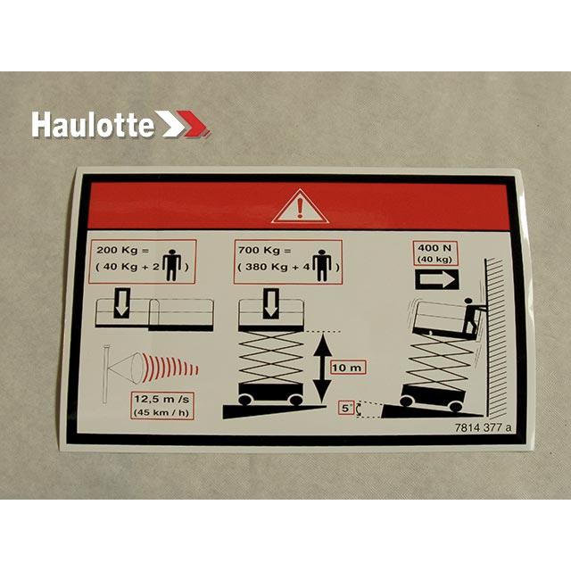 Haulotte Part # 3078143770 - FLOOR HEIGHT + LOAD LABEL