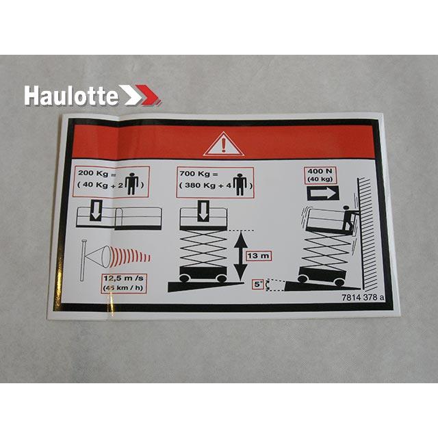 Haulotte Part # 3078143780 - FLOOR HEIGHT + LOAD LABEL