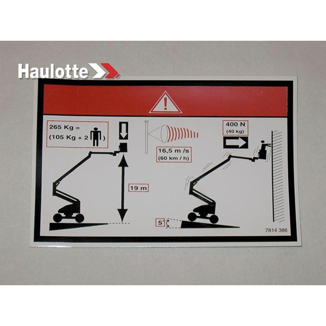 Haulotte Part # 3078143860 - PLAQUE HT LABEL