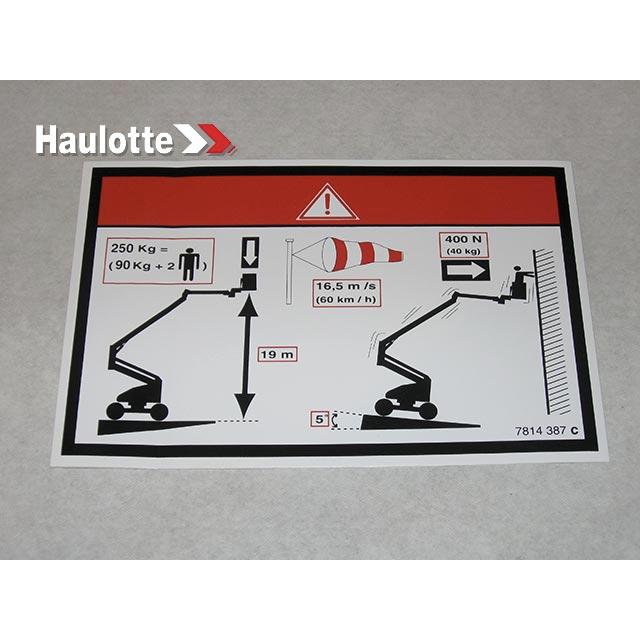 Haulotte Part # 3078143870 - LOAD CAPACITY LABEL