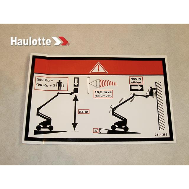 Haulotte Part # 3078143890 - FLOOR HEIGHT + LOAD LABEL