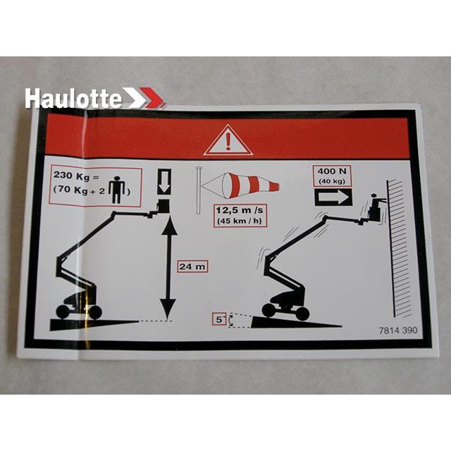 Haulotte Part # 3078143900 - FLOOR HEIGHT + LOAD LABEL