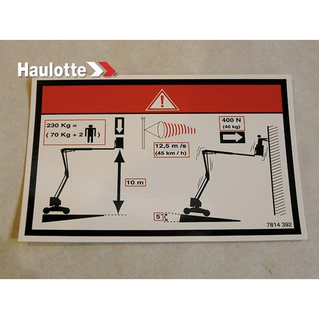 Haulotte Part # 3078143920 - FLOOR HEIGHT + LOAD LABEL